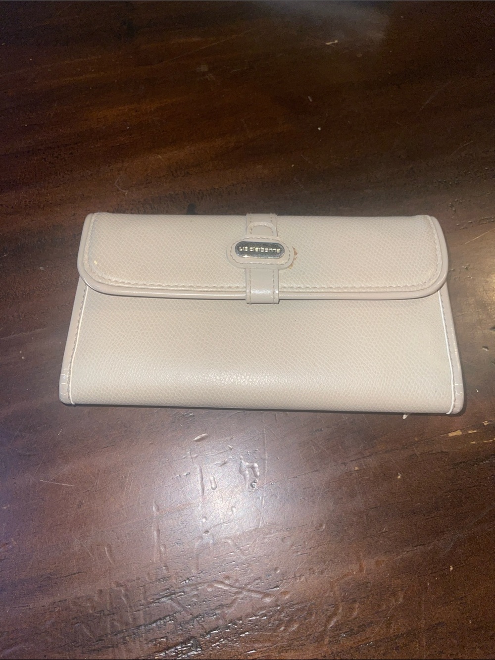 Light Beige Leather Wallet with Metal Logo